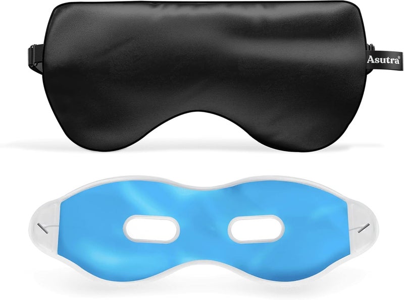 Asutra Silk Eye Pillow for Sleep, Black - Filled w/Lavender Buds & Flax Seeds, Weighted Eye Mask, Meditation & Light Blocking Blindfold, Cooling Gel Mask Included - Image 1